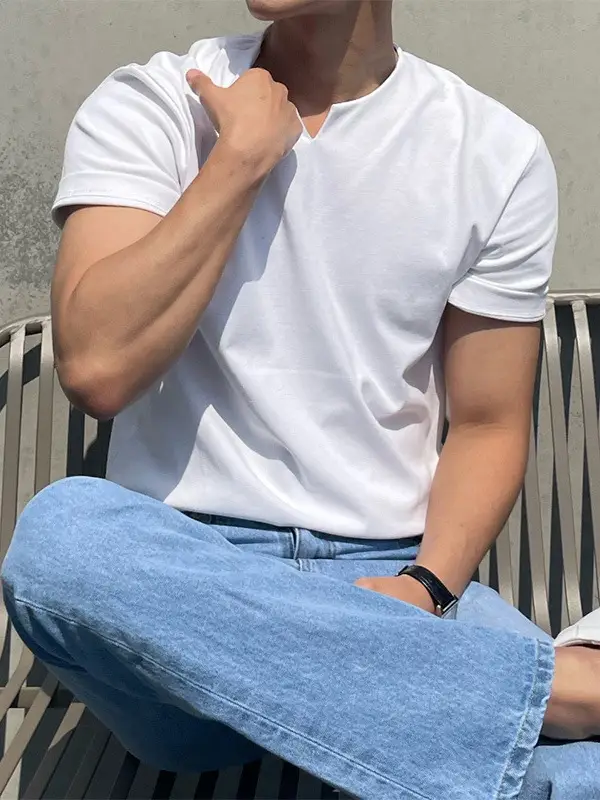 Men's Black Half Zip Polo Shirt Loose Fit Summer Wear - Image 7