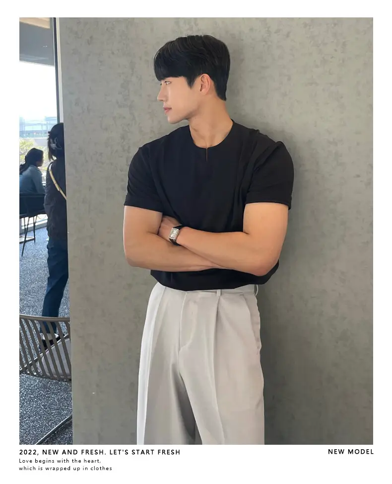 Men's Black Half Zip Polo Shirt Loose Fit Summer Wear — feature 3