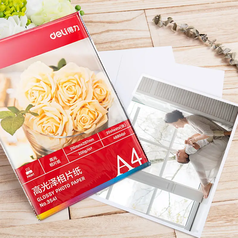 Deli A4 High-Gloss Photo Paper for Color Inkjet Printers, 230g Single-Sided/Double-Sided Photo Printing Paper
