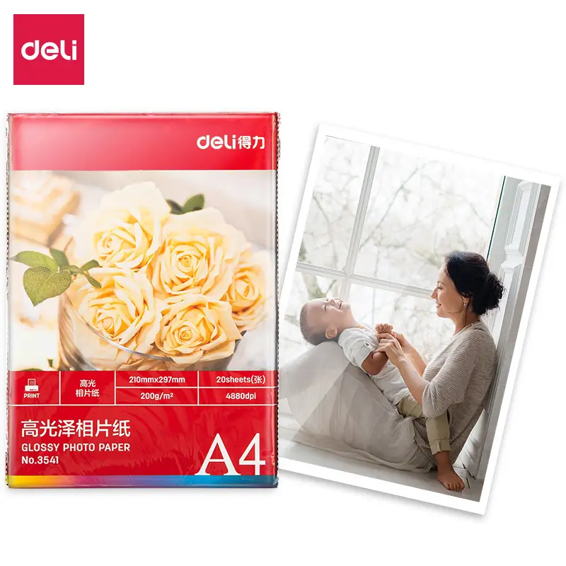 Deli A4 High-Gloss Photo Paper for Color Inkjet Printers, 230g Single-Sided/Double-Sided Photo Printing Paper