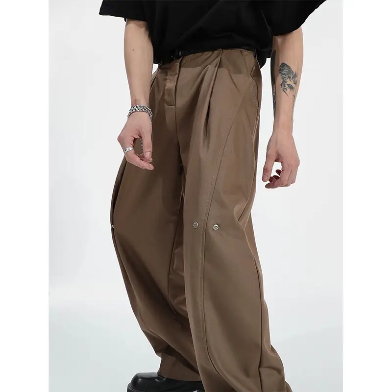 Men Wide Leg Pants Brown Slimming Summer Loose Fit - Image 4