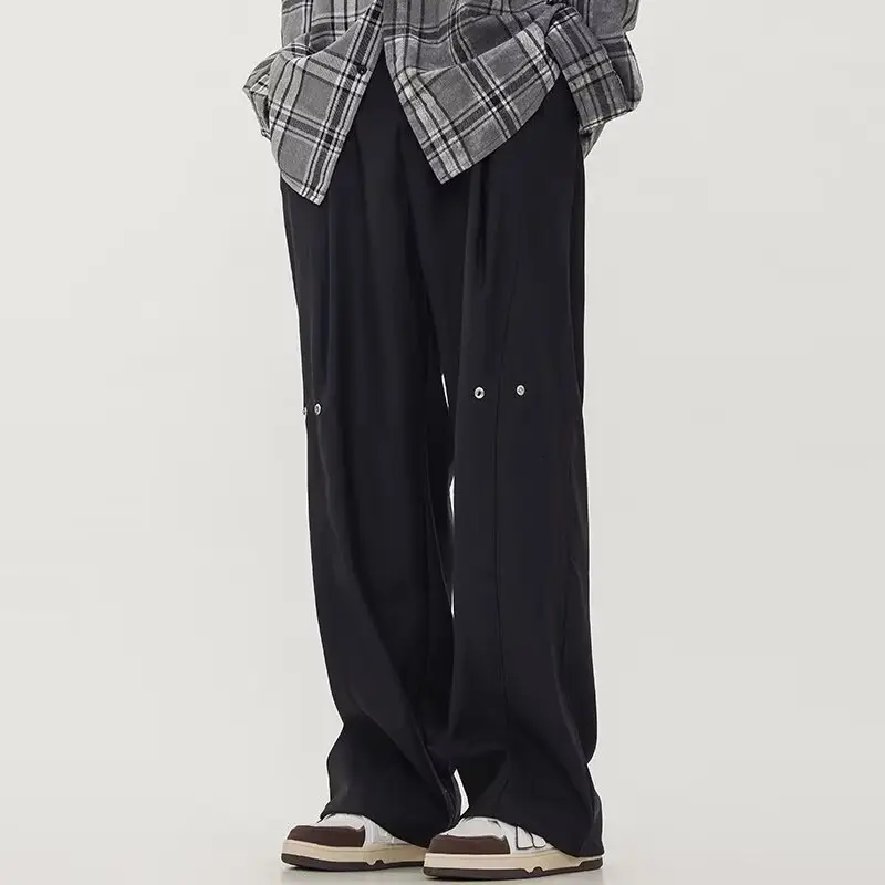 Men Wide Leg Pants Brown Slimming Summer Loose Fit - Image 5