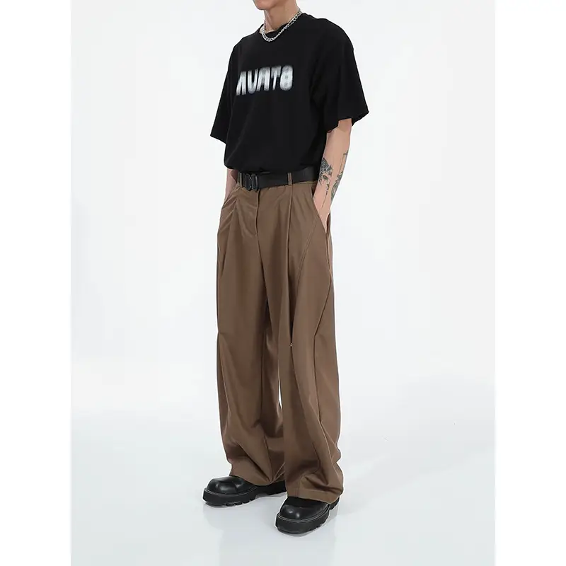 Men Wide Leg Pants Brown Slimming Summer Loose Fit - Image 6