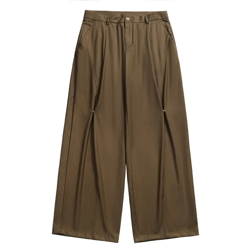 Men Wide Leg Pants Brown Slimming Summer Loose Fit - Image 7