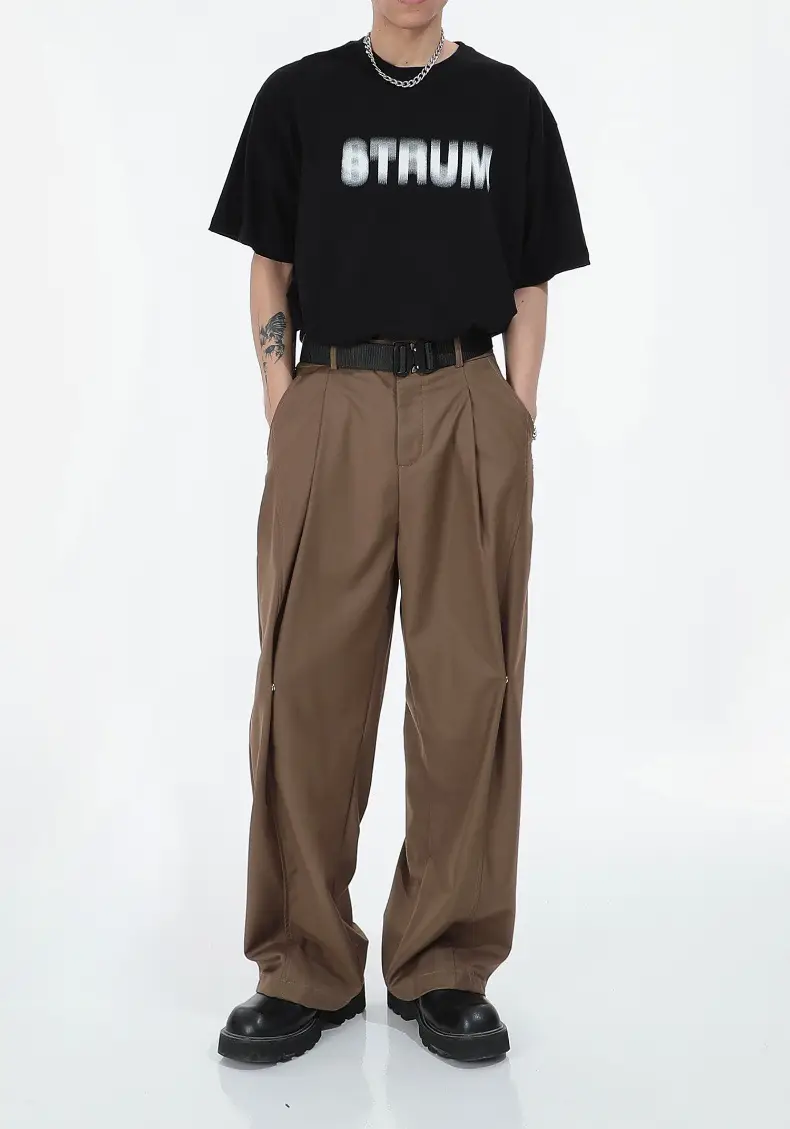 Men Wide Leg Pants Brown Slimming Summer Loose Fit — feature 1