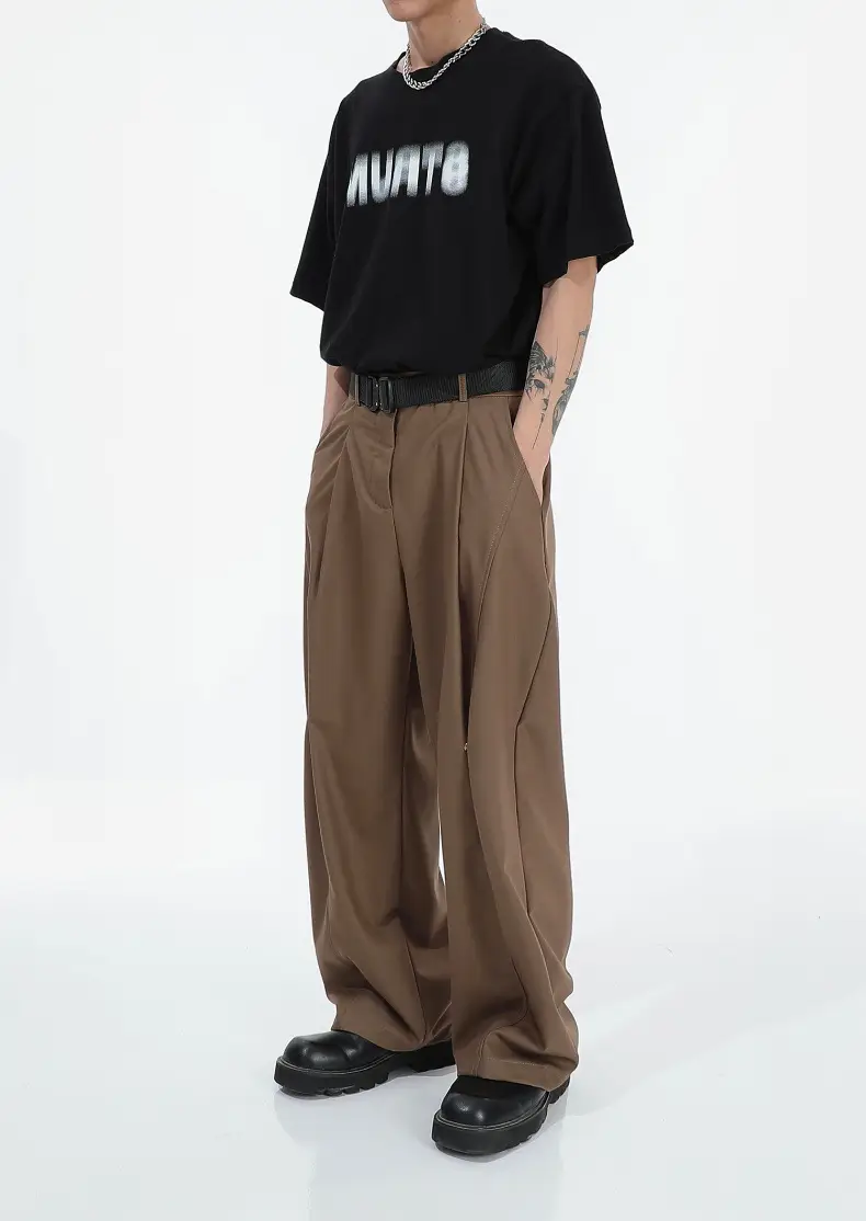 Men Wide Leg Pants Brown Slimming Summer Loose Fit — feature 2