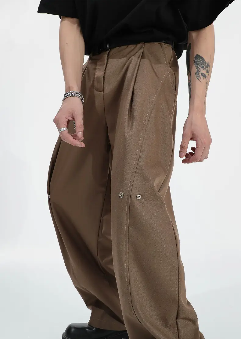 Men Wide Leg Pants Brown Slimming Summer Loose Fit — feature 3