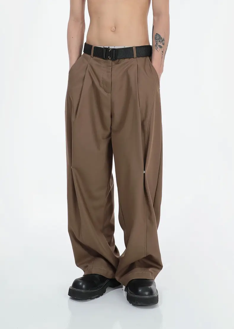 Men Wide Leg Pants Brown Slimming Summer Loose Fit — feature 5