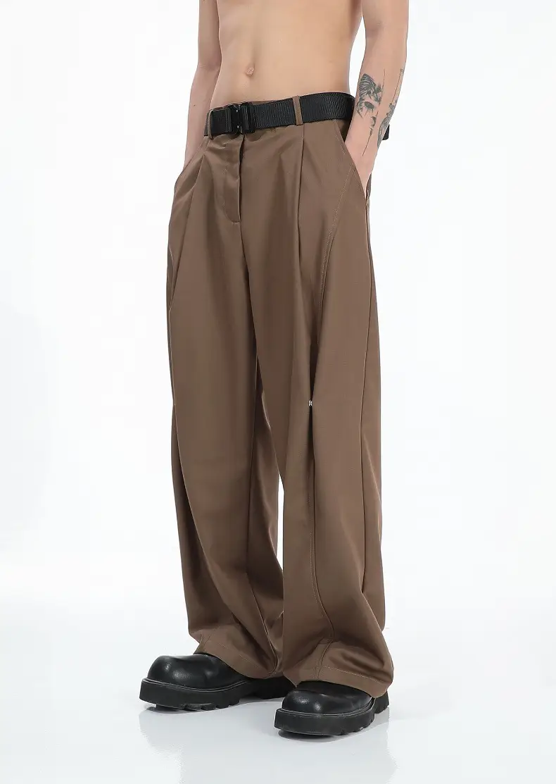 Men Wide Leg Pants Brown Slimming Summer Loose Fit — feature 6