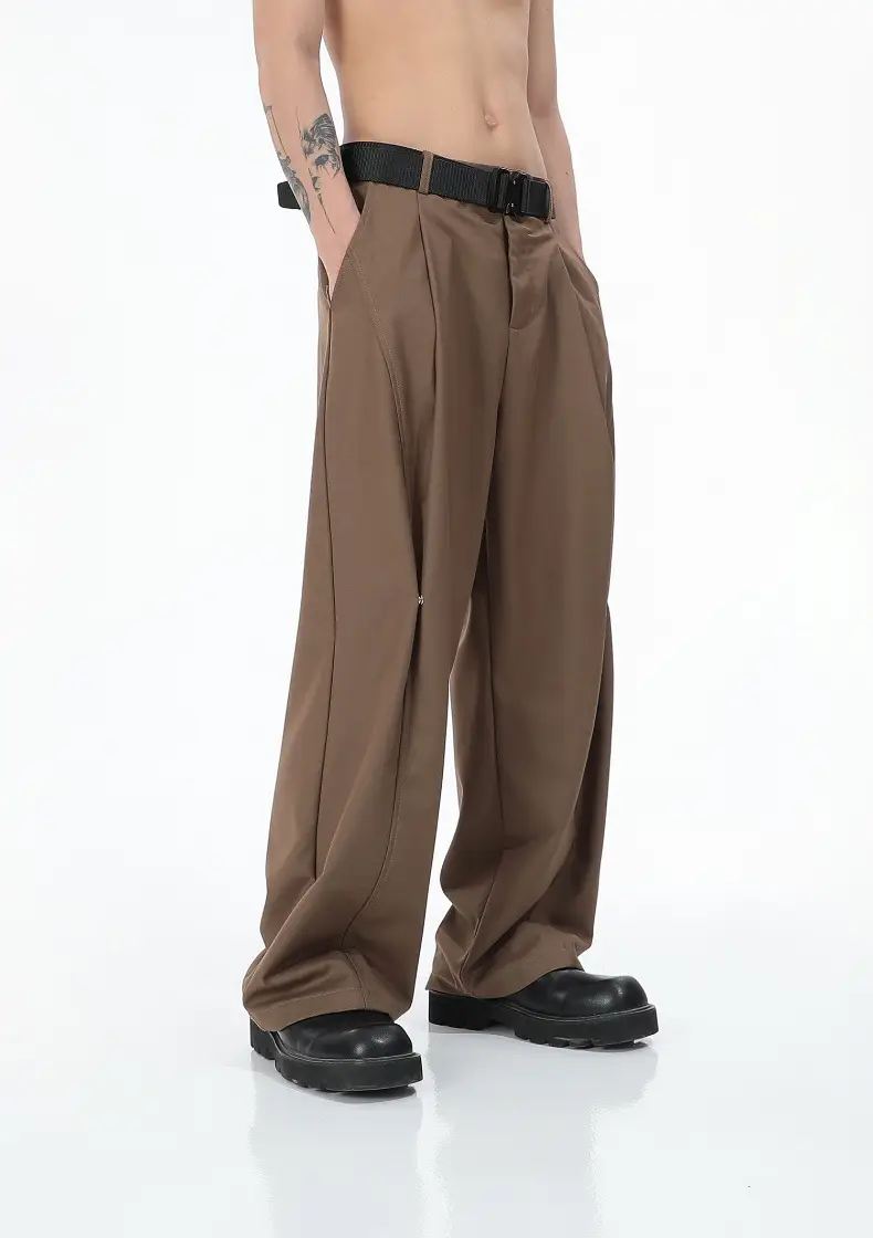 Men Wide Leg Pants Brown Slimming Summer Loose Fit — feature 7