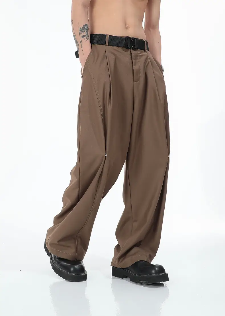 Men Wide Leg Pants Brown Slimming Summer Loose Fit — feature 8