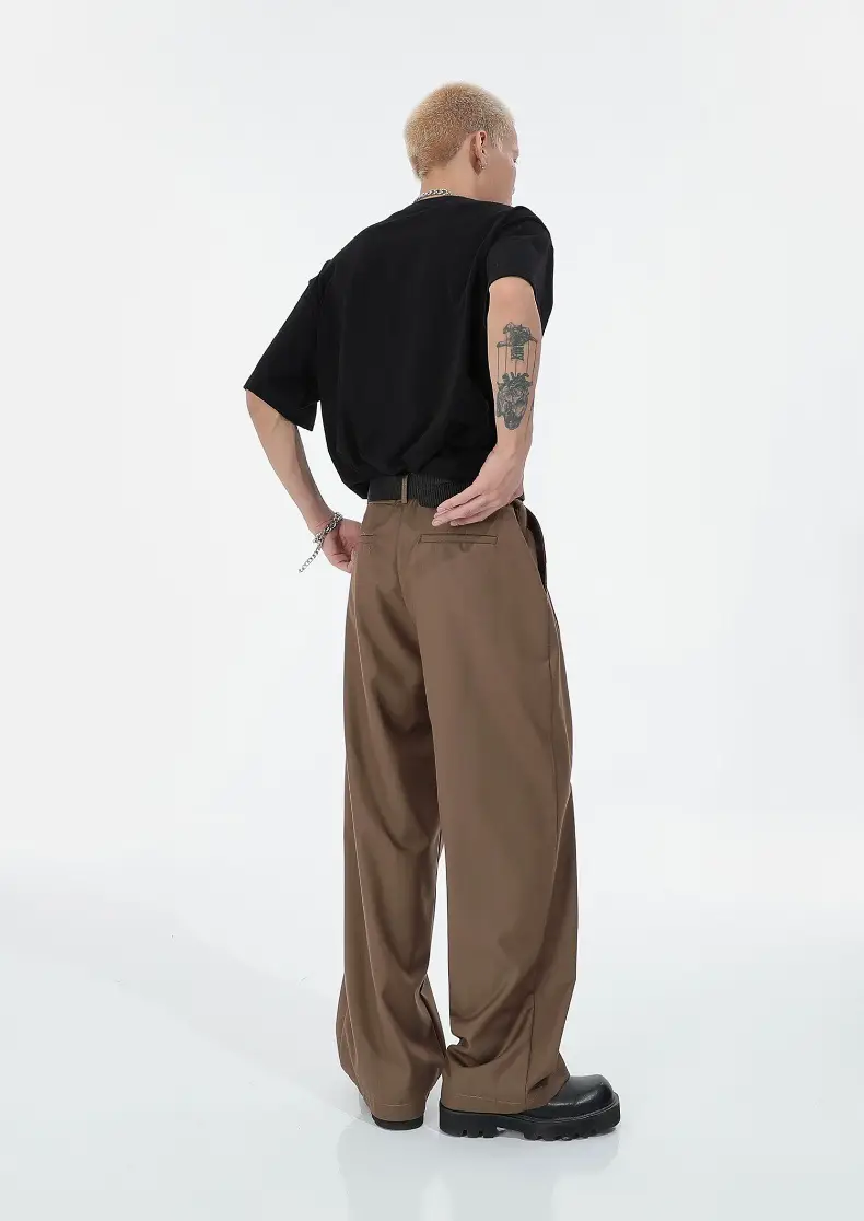 Men Wide Leg Pants Brown Slimming Summer Loose Fit — feature 9