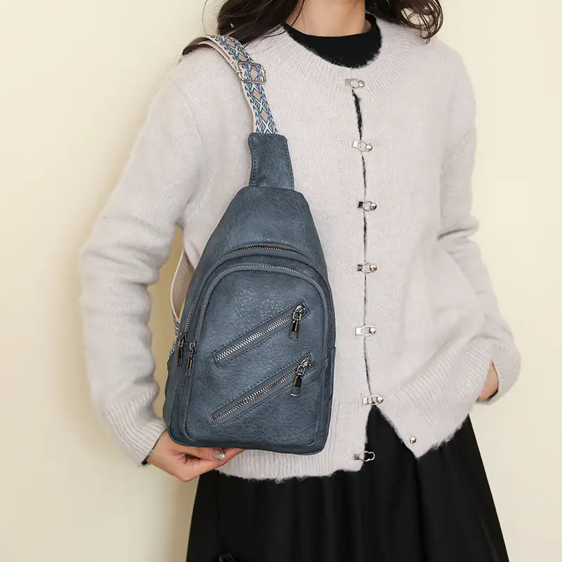 Women's PU Leather Chest Bag Beige Retro Style - Image 8