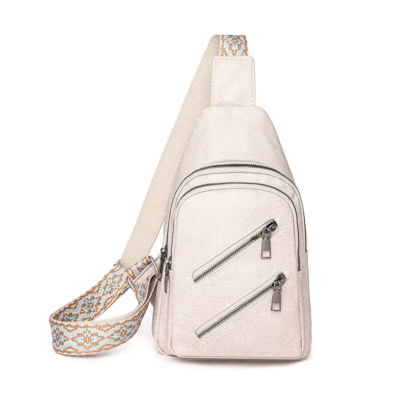 Women's PU Leather Chest Bag Beige Retro Style - Image 9
