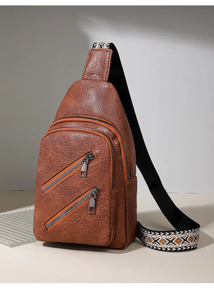 Women's PU Leather Chest Bag Beige Retro Style — feature 15
