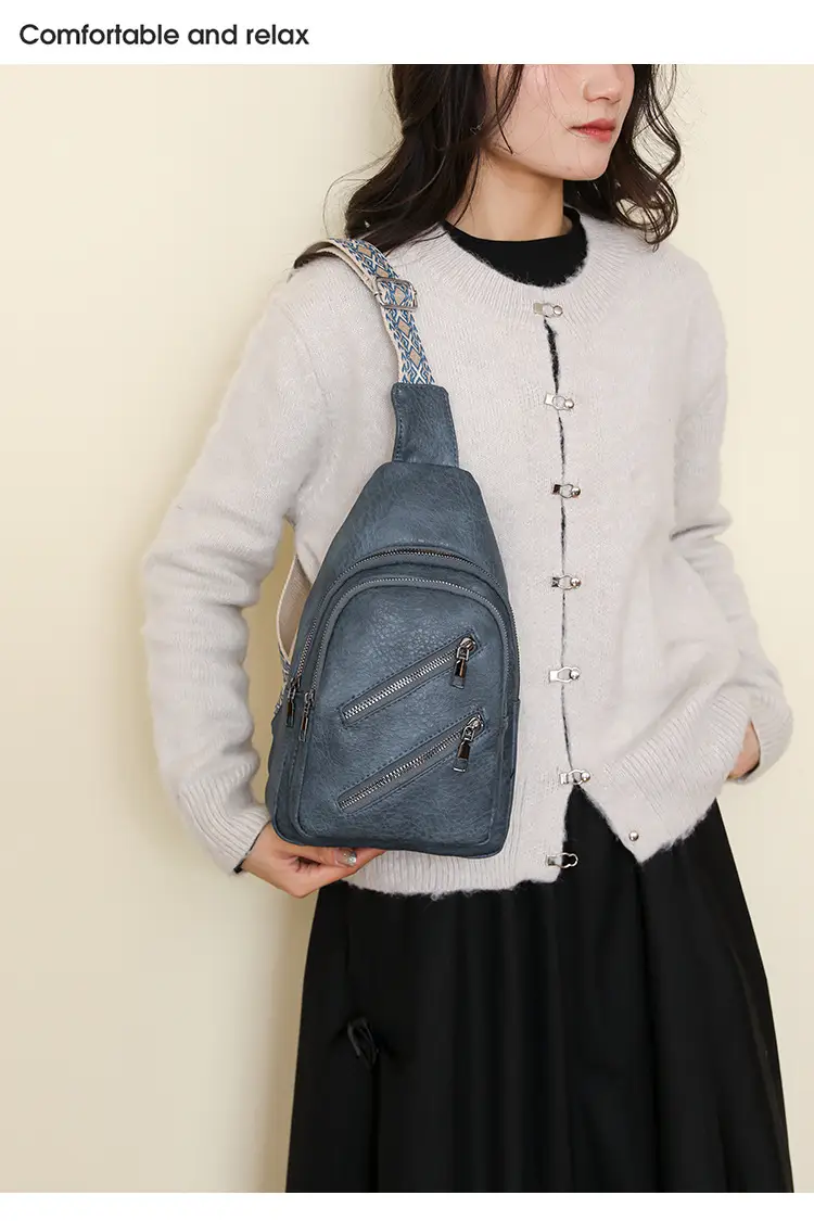 Women's PU Leather Chest Bag Beige Retro Style — feature 20