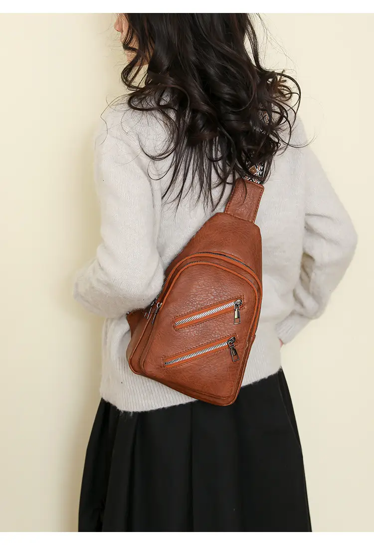 Women's PU Leather Chest Bag Beige Retro Style — feature 21