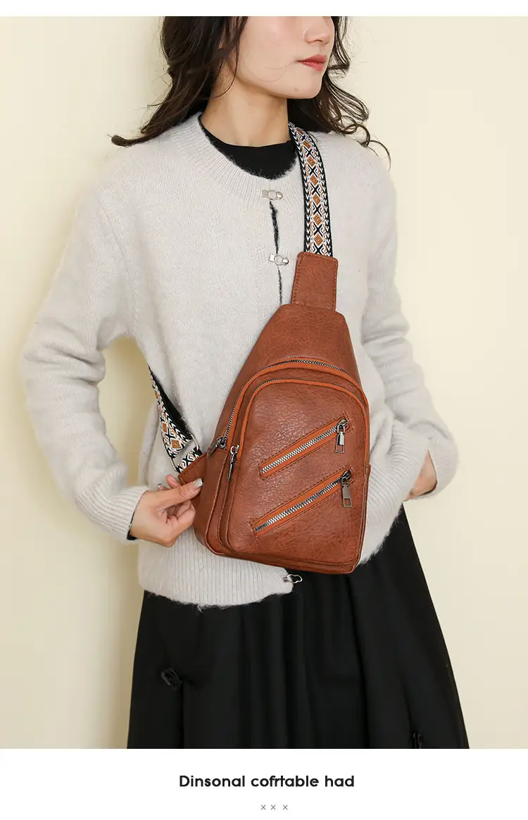 Women's PU Leather Chest Bag Beige Retro Style — feature 22