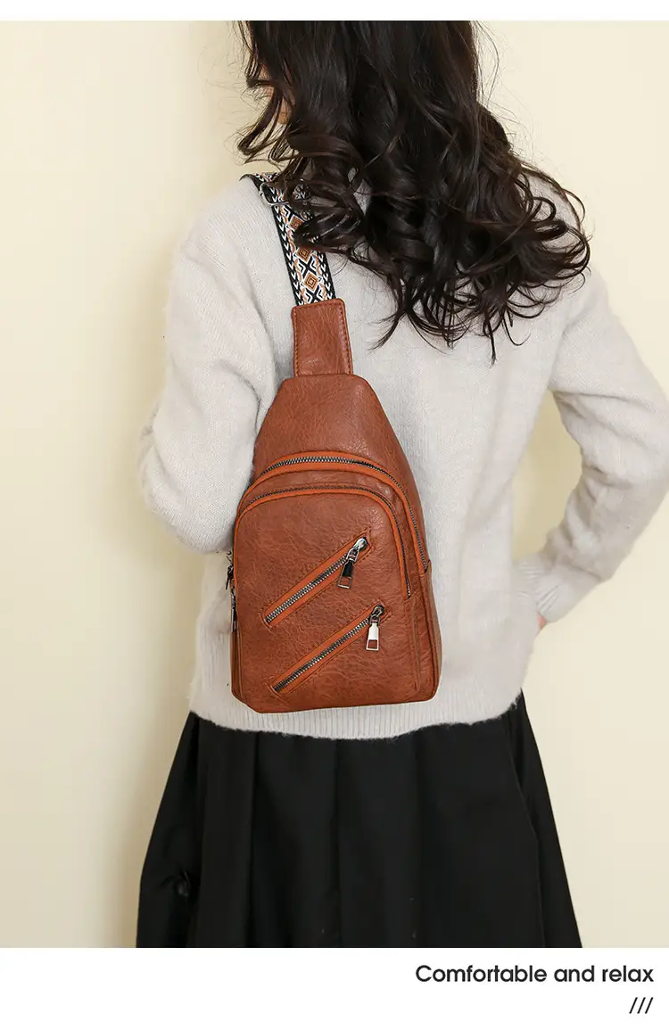 Women's PU Leather Chest Bag Beige Retro Style — feature 23