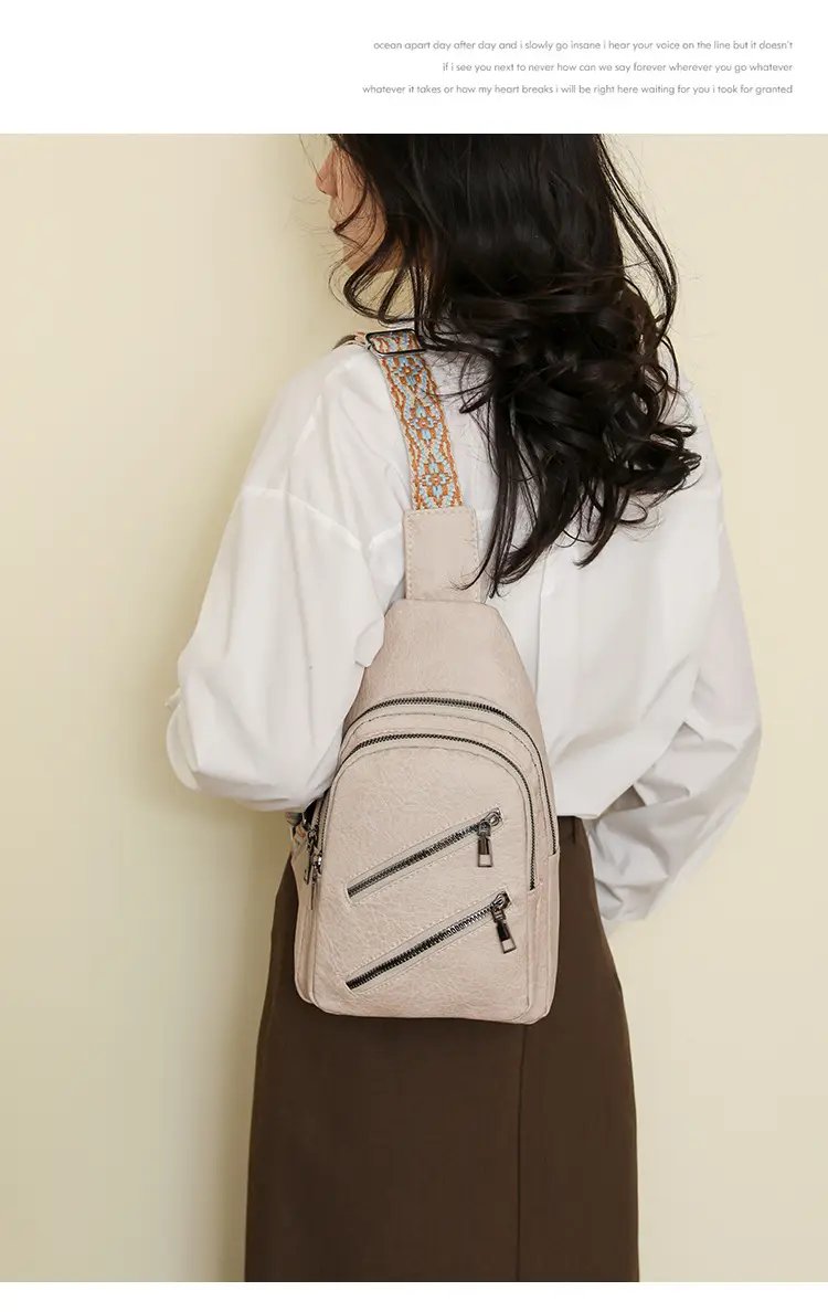 Women's PU Leather Chest Bag Beige Retro Style — feature 25