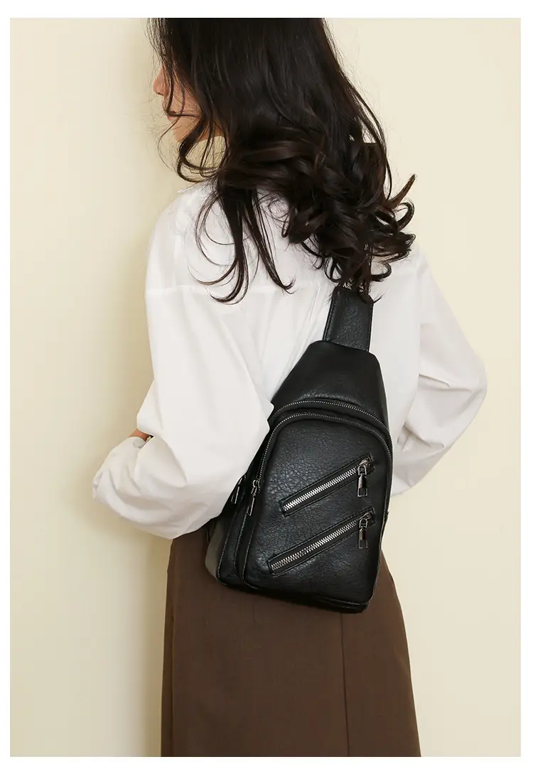Women's PU Leather Chest Bag Beige Retro Style — feature 26