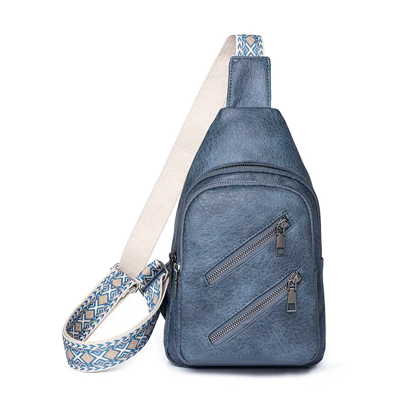 Women's PU Leather Chest Bag Beige Retro Style - Image 2