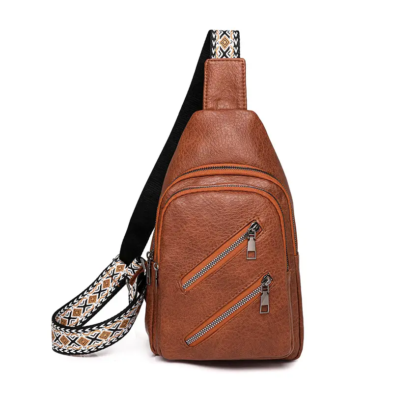 Women's PU Leather Chest Bag Beige Retro Style - Image 3
