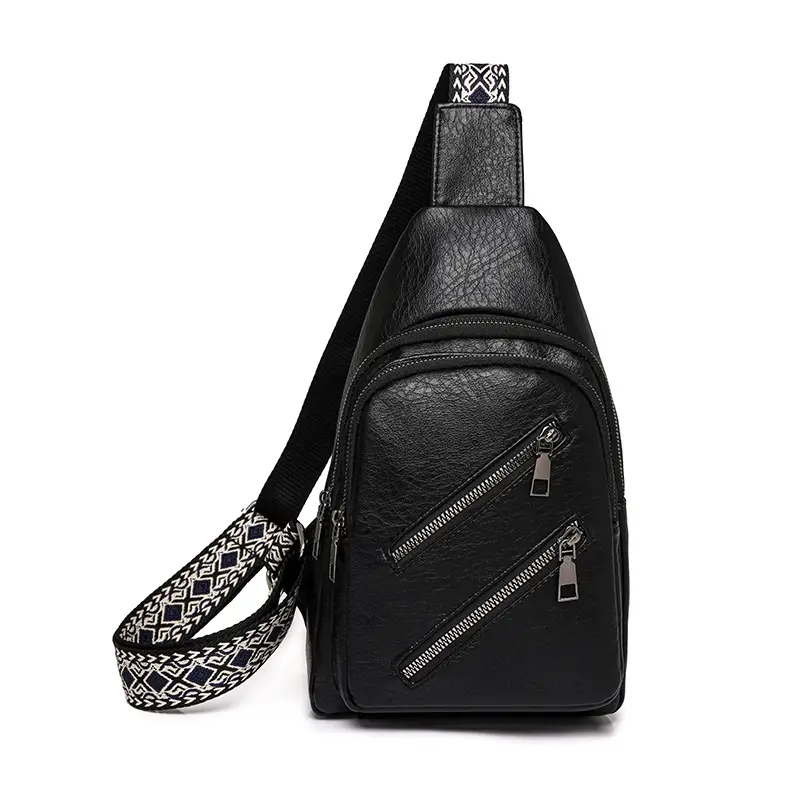 Women's PU Leather Chest Bag Beige Retro Style - Image 4