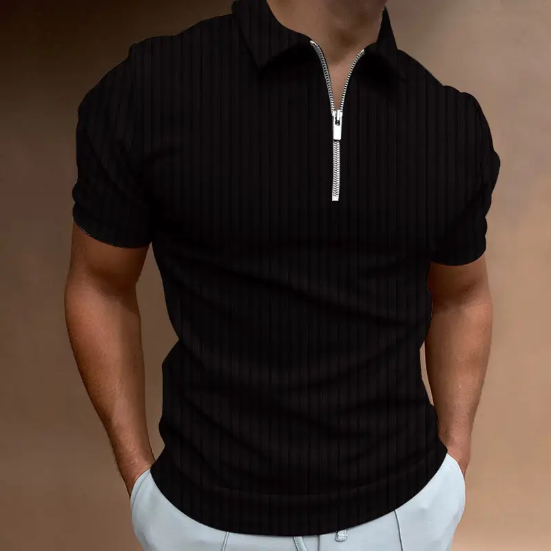 Men's White Striped Polo Shirt Collar Summer 2023 - Image 10