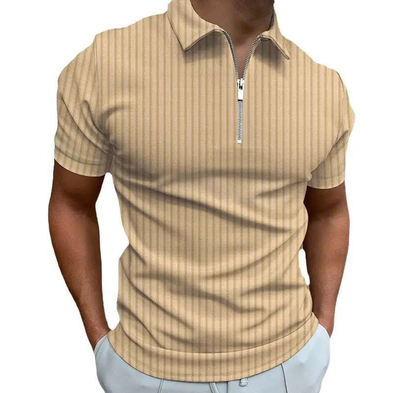 Men's White Striped Polo Shirt Collar Summer 2023 - Image 12