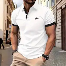 Men's White Striped Polo Shirt Collar Summer 2023 — feature 1