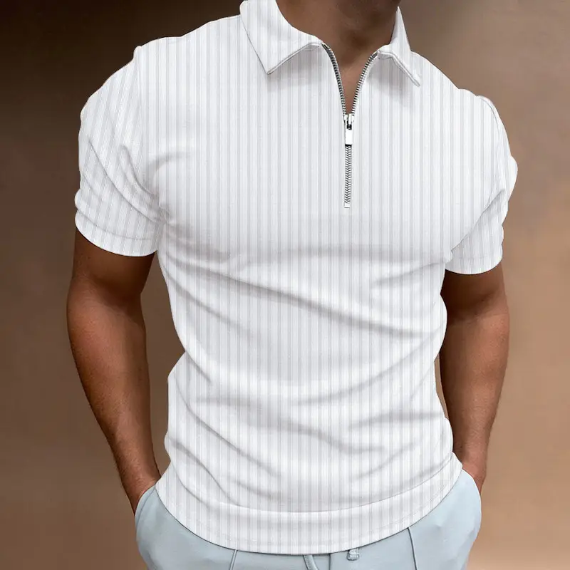Men's White Striped Polo Shirt Collar Summer 2023 — feature 34