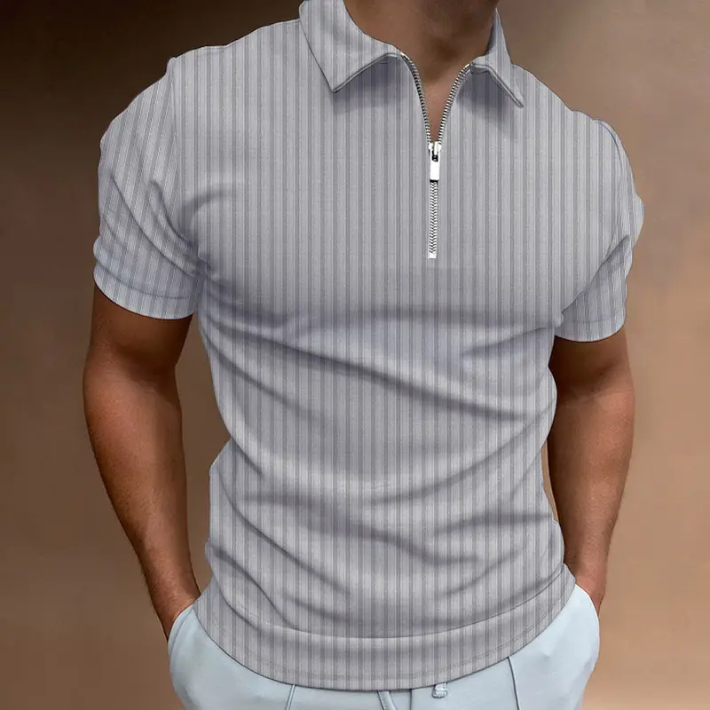 Men's White Striped Polo Shirt Collar Summer 2023 — feature 36