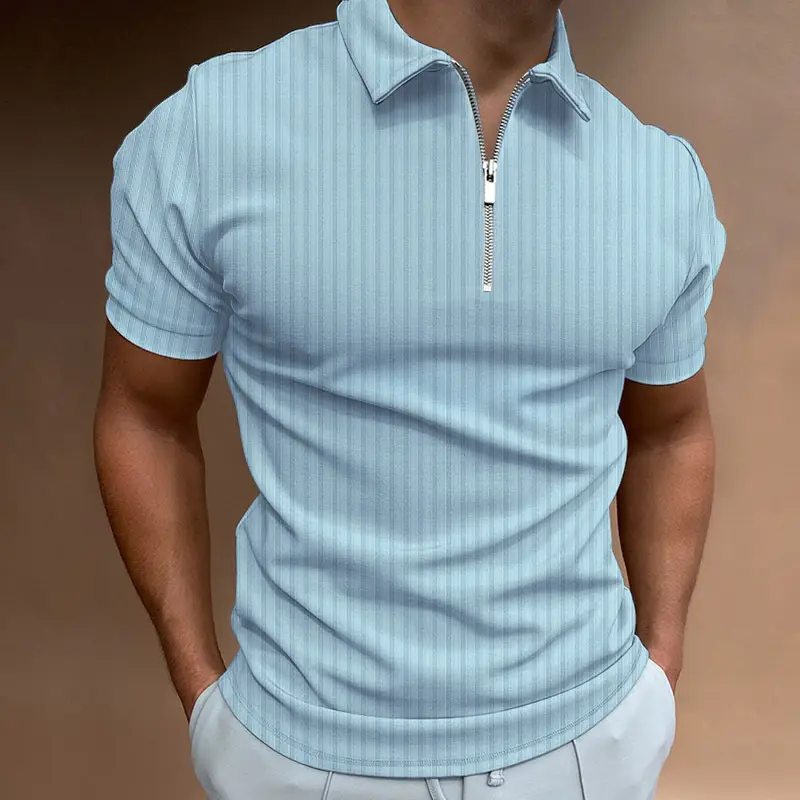 Men's White Striped Polo Shirt Collar Summer 2023 — feature 38