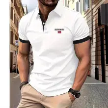 Men's White Striped Polo Shirt Collar Summer 2023 — feature 5
