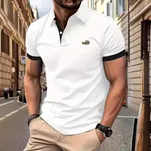 Men's White Striped Polo Shirt Collar Summer 2023 — feature 9