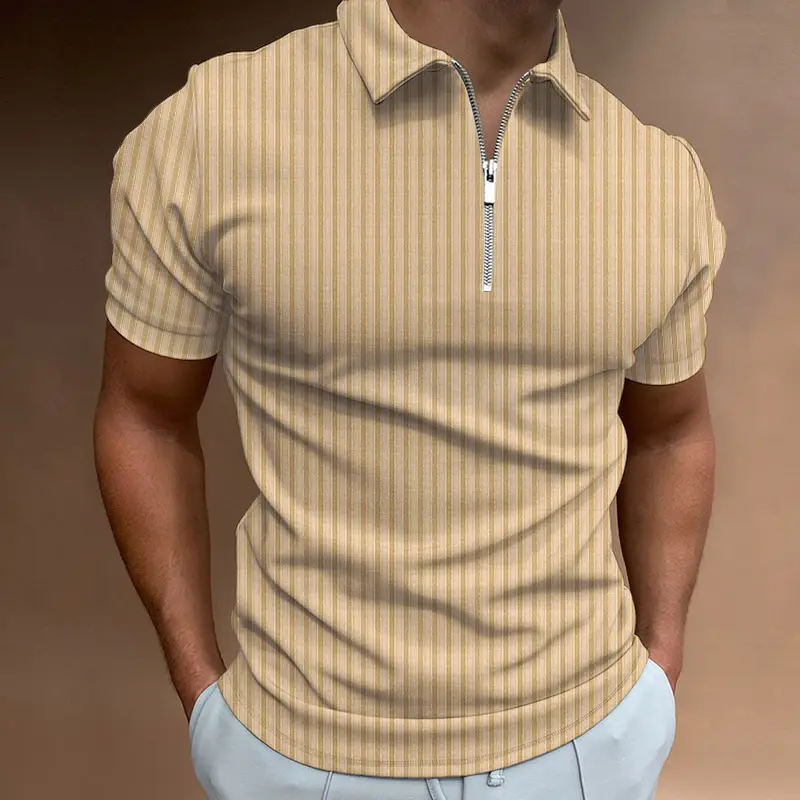 Men's White Striped Polo Shirt Collar Summer 2023 - Image 2