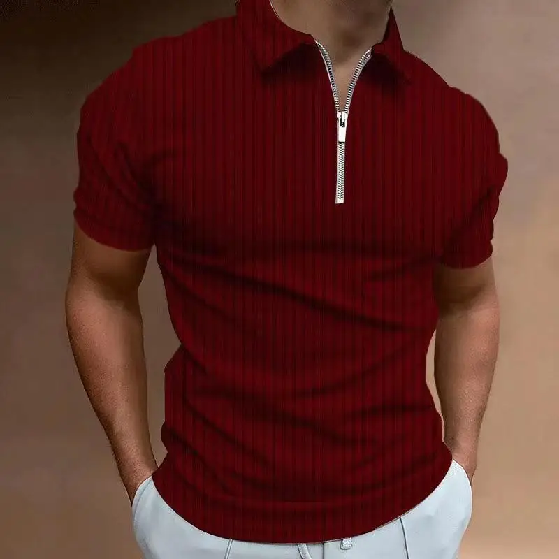 Men's White Striped Polo Shirt Collar Summer 2023 - Image 7