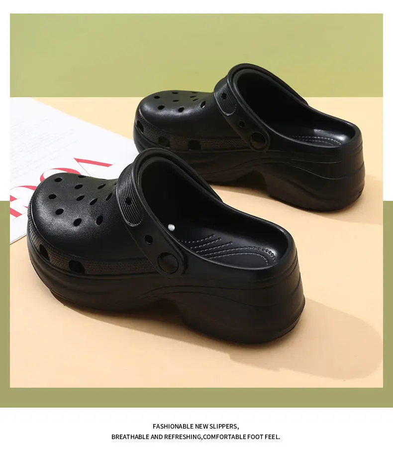 2024 Summer New Women's Hole Slide Height Increase All-match Slim Look Fashionable Solid Color Casual Outdoor Beach Baotou Tops — feature 16