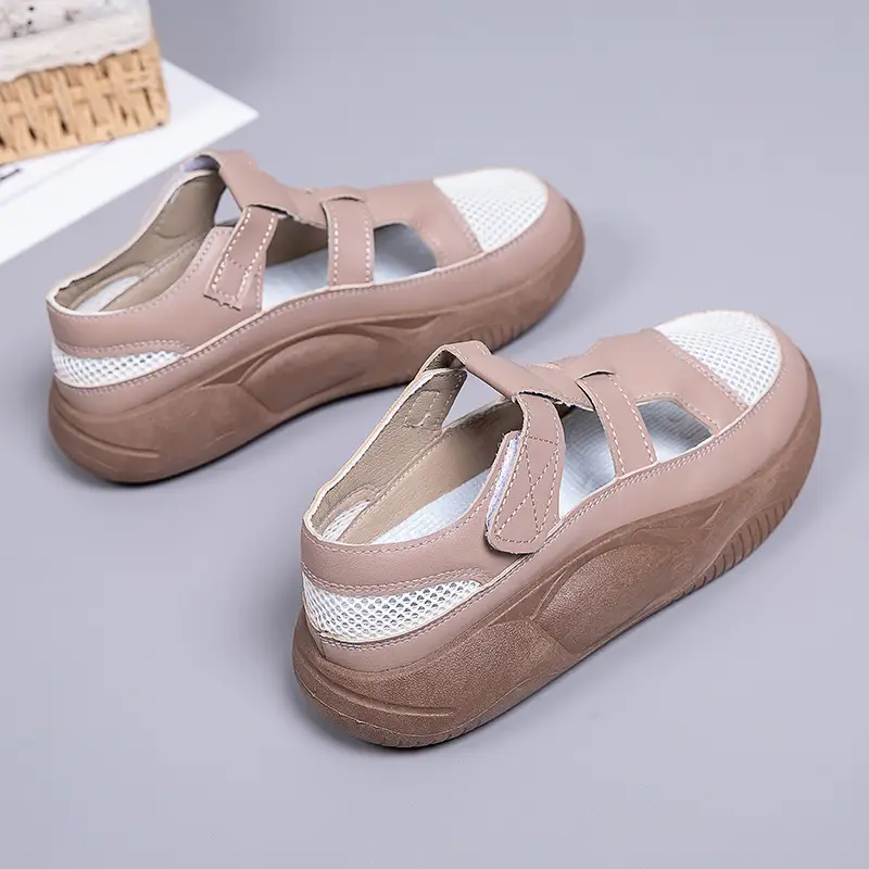 Women's 2025 Hollow White Sandals with Velcro Strap