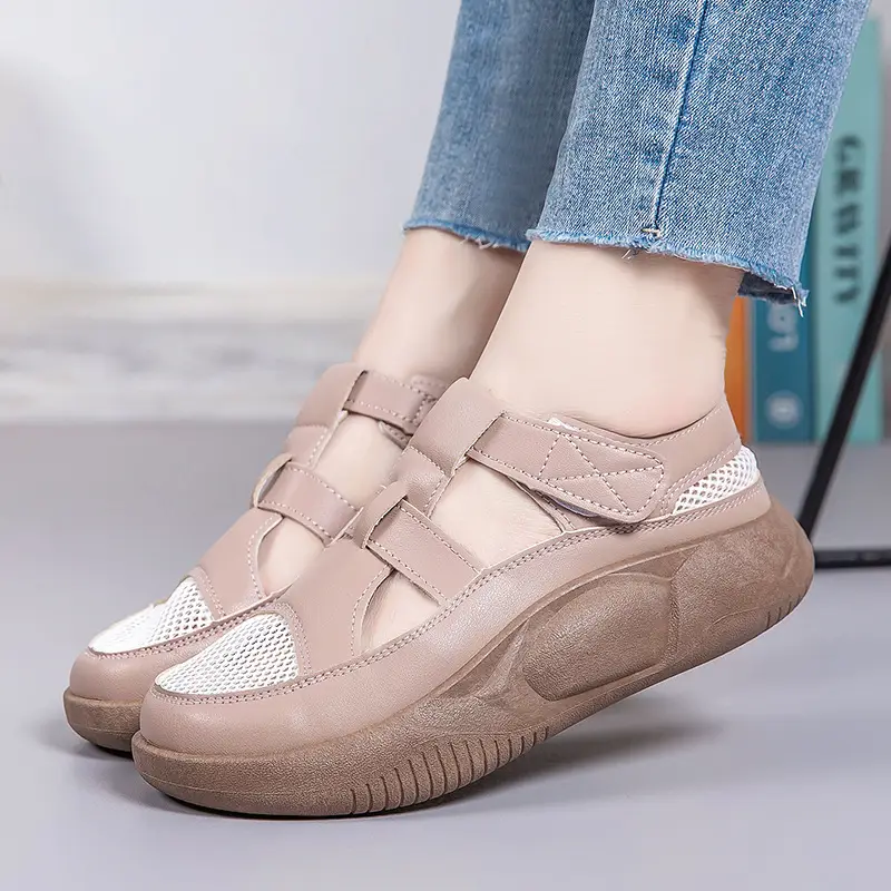 Women's 2025 Hollow White Sandals with Velcro Strap