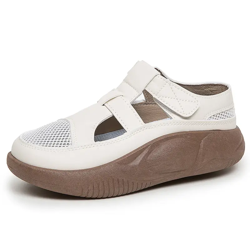 Women's 2025 Hollow White Sandals with Velcro Strap