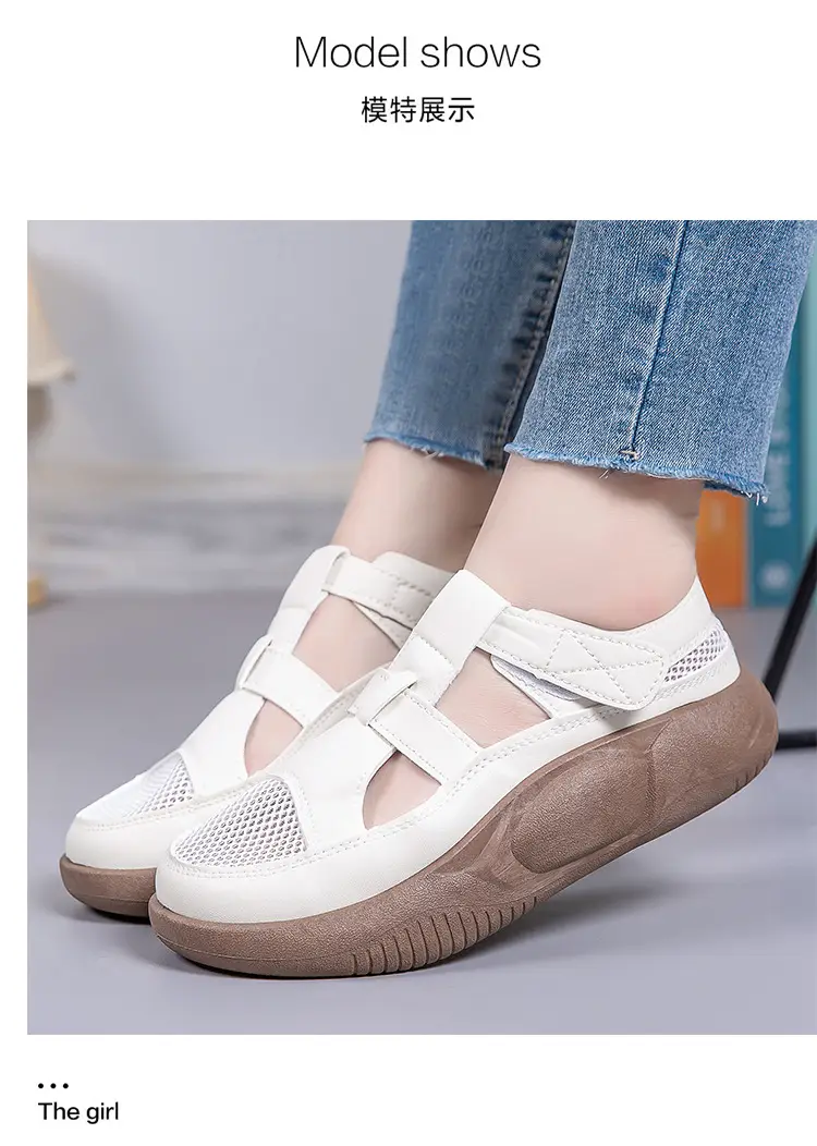 Women's 2025 Hollow White Sandals with Velcro Strap — feature 14