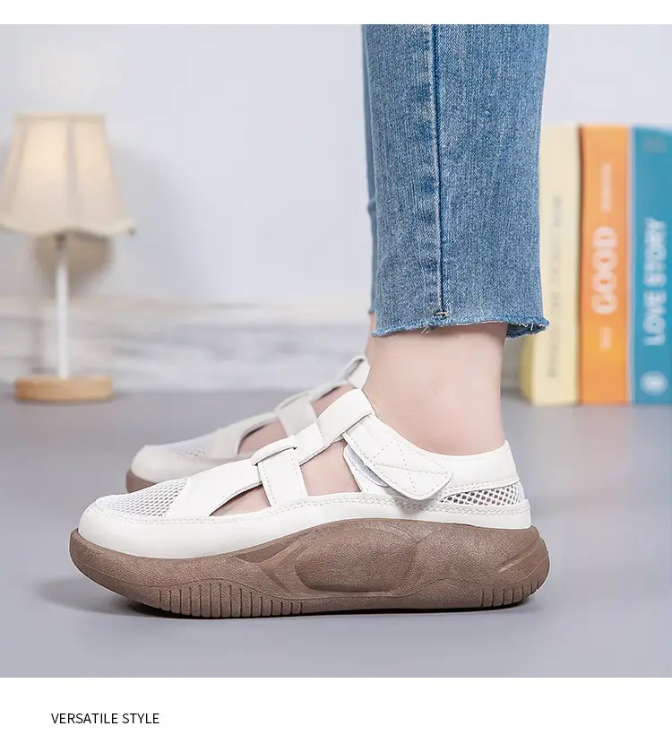 Women's 2025 Hollow White Sandals with Velcro Strap — feature 15