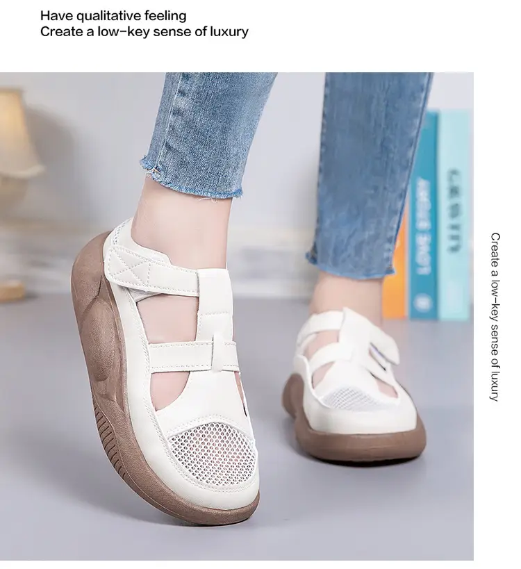 Women's 2025 Hollow White Sandals with Velcro Strap — feature 16