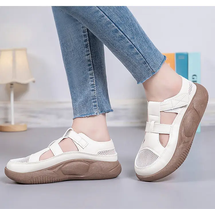 Women's 2025 Hollow White Sandals with Velcro Strap — feature 17