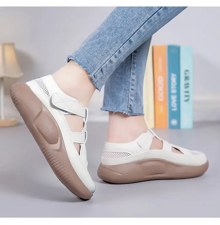 Women's 2025 Hollow White Sandals with Velcro Strap — feature 18