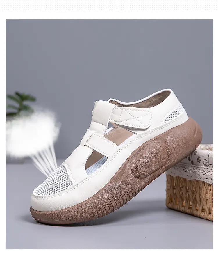 Women's 2025 Hollow White Sandals with Velcro Strap — feature 5
