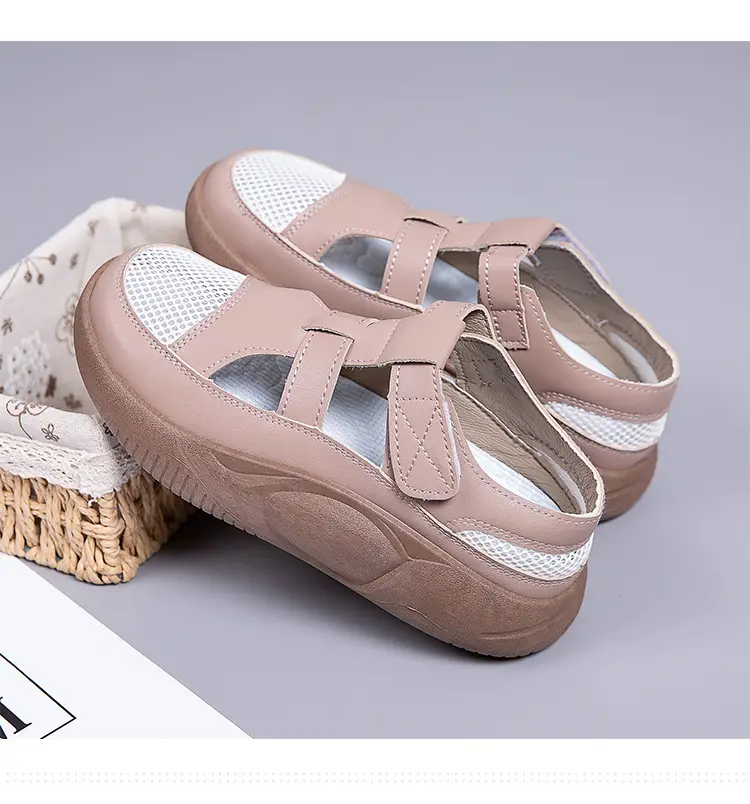 Women's 2025 Hollow White Sandals with Velcro Strap — feature 6