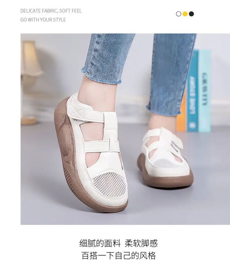 Women's 2025 Hollow White Sandals with Velcro Strap — feature 7